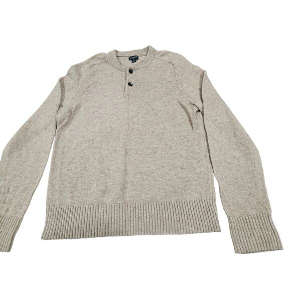 J. Crew Button Henley Tan Beige Lambswool Sweater Men's Size S Preppy Wool blend - Picture 1 of 6
